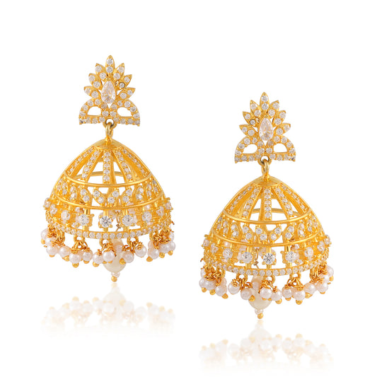 Buy Vallaki Bollywood Chandelier Gold Plated Cz Jhumka Earrings Indian Jewelry Statement Handmade Gifting Jewelry With Pearl Moti Hanging.