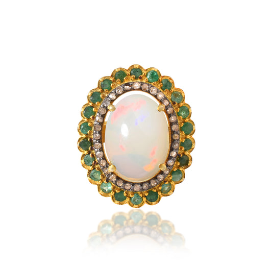 BIG OVAL MOONSTONE Centered Ring with Pave diamond in 925 Silver Ring For Engagement Anniversary Ocassion