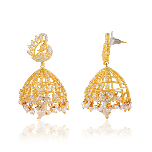 Buy Vallaki Bollywood Chandelier Gold Plated Cz Jhumka Earrings Indian Jewelry Statement Handmade Gifting With Pearl Moti Hanging