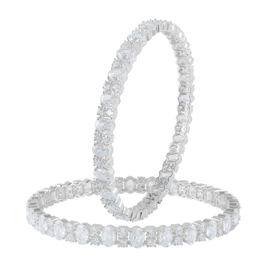 Stunning Silver Bangle Pair with AAA Grade Hydro Stone Embellishments