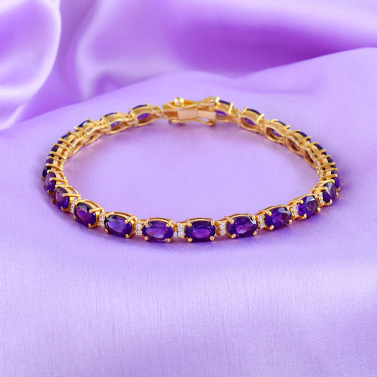 Elegant Silver Tennis Bracelet Adorned with Natural Amethyst Stones