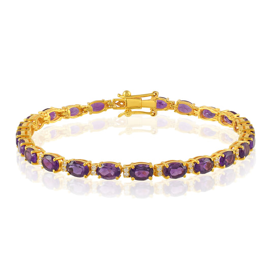 Elegant Silver Tennis Bracelet Adorned with Natural Amethyst Stones