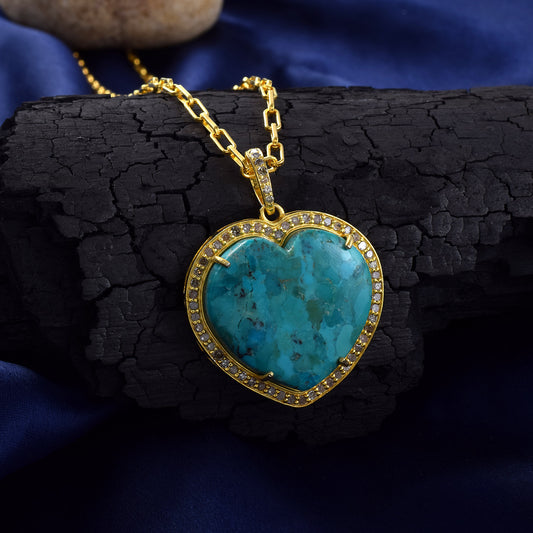 14K Yellow Gold Turquoise Heart Pendant Gold Dainty Turquoise Heart Pendant 925 sterling silver natural turquoise gemstone