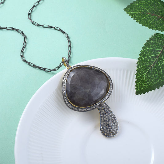 VALLAKI Lucky Labradorite Spectrolite HANDMADE Pendant Ice Cream Cone Pendant in 925 Sterling Silver Studded with Uncut Pave Diamond