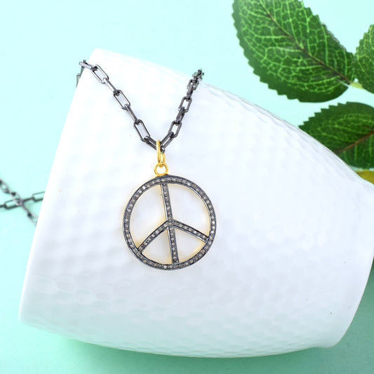 VALLAKI Peace style Pave Diamond Vintage sterling silver Pendant Light weight Minimal Pendant