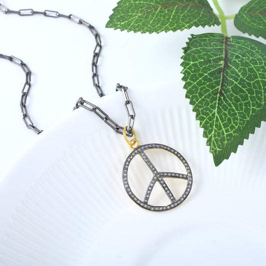 VALLAKI Peace style Pave Diamond Vintage sterling silver Pendant Light weight Minimal Pendant