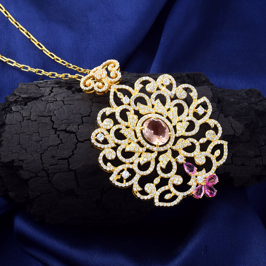 Big Floral handcrafted luxury Pendant necklace Bold and stylish Pendant in 925 Sterling Silver