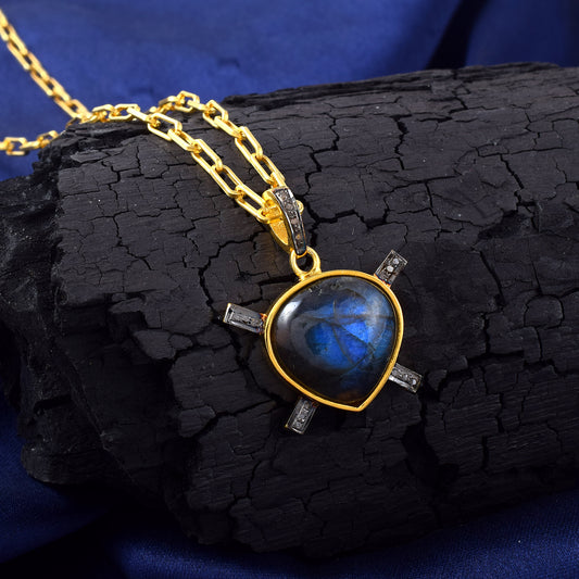 Labradorite Pendant NecklaceHandmade Multi fire Macrame Pendant Flashy Gemstone Labradorite Pendant Necklace