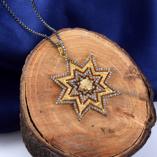 Two Tone Designer Starburst Diamond 925 Sterling Silver Charm Pendant Beautiful Starburst Pendant For Nacklace Handmade Pendant Jewelry Gift ideas