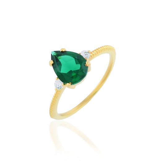 Pear Shaped Emerald Engagement Ring With Gold Plated