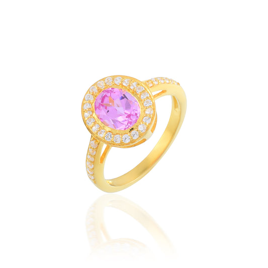 Oval Amethyst Sterling Silver Rhyno Stone Gold Plated Promise Ring