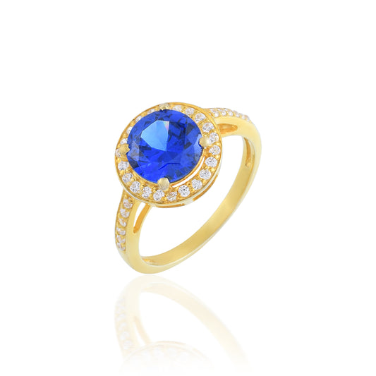 14K Gold Oval Cut Blue Sapphire Sterling Silver Promise Ring