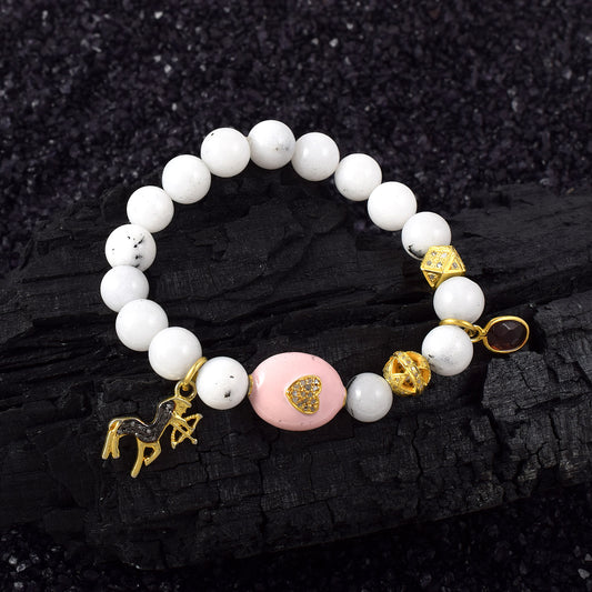 VALLAKI Black and White Golden Energized gemstone Howalite Reiki Healing Crystal Adjustable Bracelet Band in 925 Silver Pave diamond charms