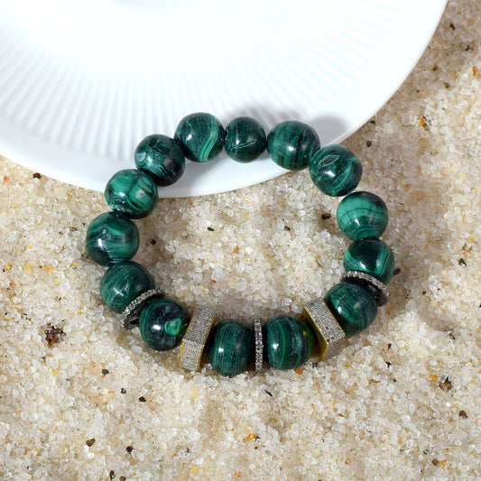 VALLAKI Natural Energized Malachite Beads Adjustable Bracelet Band with Pave diamond Charms 8mm Beaded Bracelet Unisex Bead Bracelet