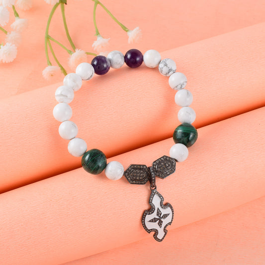 VALLAKI Young & Forever mixNatural Energized gemstone Howalite Amethyst Enamel Valentine Gift Natural Reiki Feng-Shui Healing Crystal Gem Stone Bracelet for Men and Women