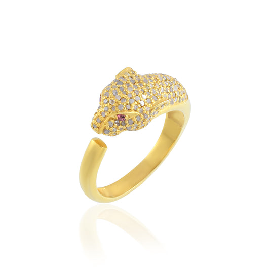 Red Eye Panther Ring with Pave Diamond and Pigeon Red Ruby
