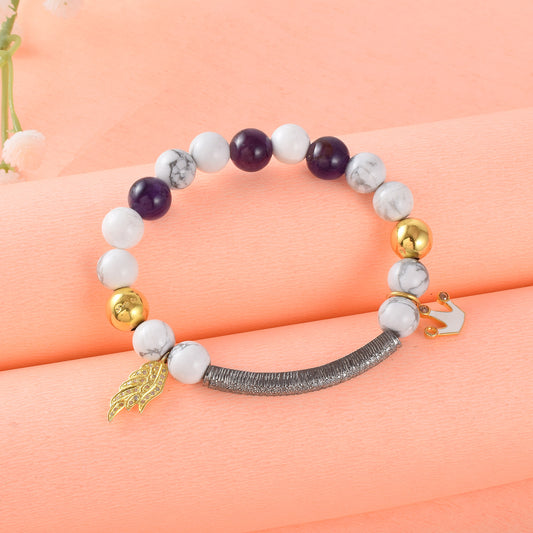 Vallaki trendy Agate Howlite Energized Amethyst Bracelet Emotional Energy Healing Crystals 8mm Balance Bracelet Love Grounding Forgiveness Calming Bracelet