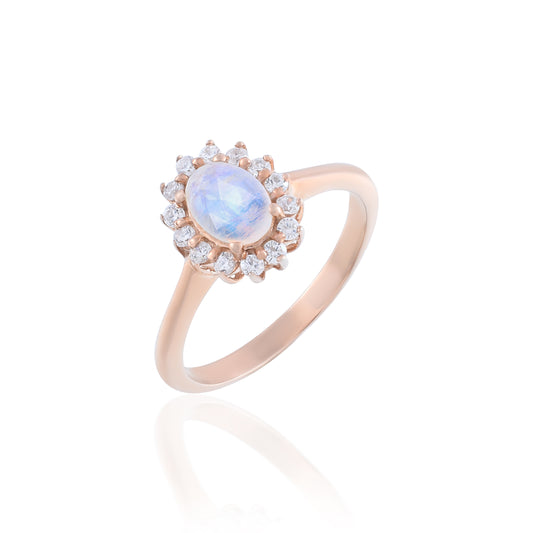 Natural Sterling Silver Blue Oval Fire Opal Rose Gold Ring
