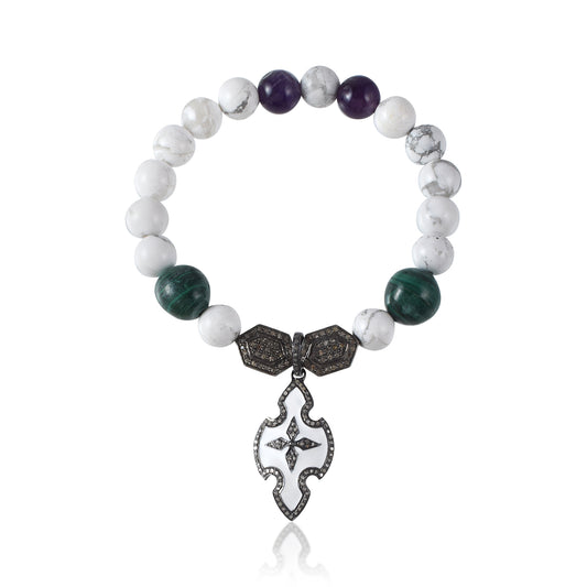 VALLAKI Young & Forever mixNatural Energized gemstone Howalite Amethyst Enamel Valentine Gift Natural Reiki Feng-Shui Healing Crystal Gem Stone Bracelet for Men and Women