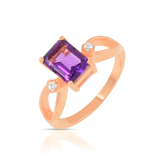Criss Cross Octagon Shape Amethyst Stone 14K Gold Promise Ring