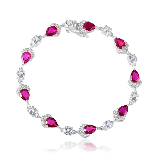 HANDMADE BESPOKE Layered Rani Pink CZ Diamond Necklace Set with Bracelet and Ring Set.