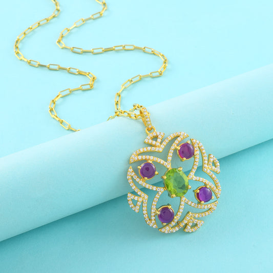 14k Gold Plated 925 Sterling Silver Pendant Adorned with AAA Grade Certified D Rhyno Stone