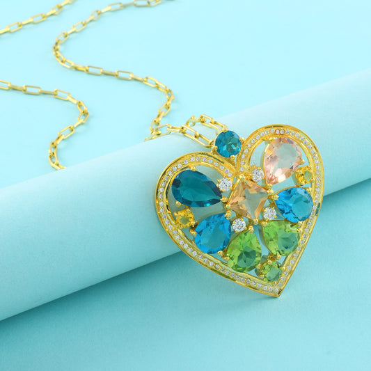 Stunning 925 Sterling Silver Pendant with 14k Gold Plating and AAA Grade Certified RHYNO Stone Embellishments