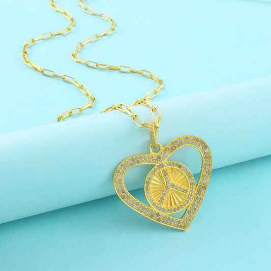 Stunning 925 Sterling Silver Pendant with 14K Gold Plating and Pave Diamond Embellishments