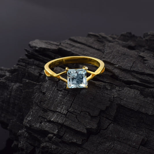 Solitaire Ring Full Ring Covered CZ Stone in 925 Silver Solid Filled with 14k Gold