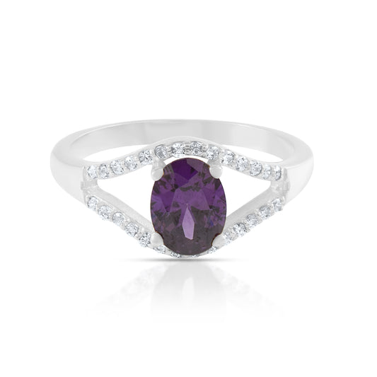 Maurya Peral Oval Purple Sapphire Split Shank 14K Solid Promise Ring