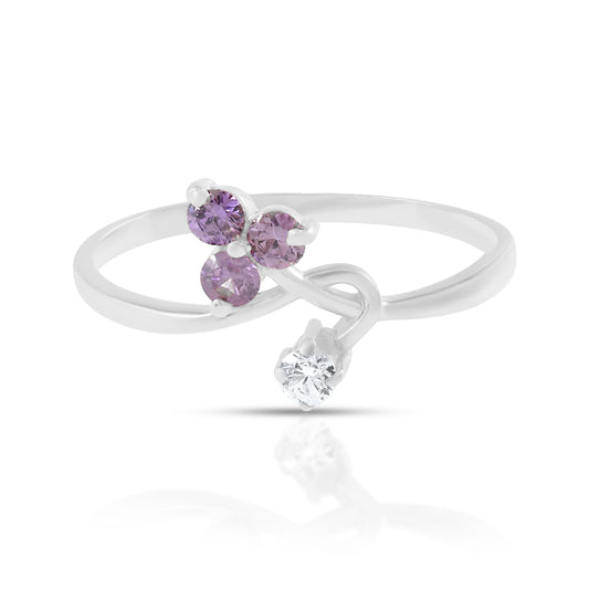 Classic Trio Amethyst Stone With Sterling Silver Promise Ring