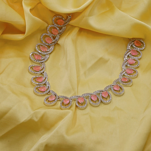 VALLAKI Stunning Red Necklace Set with Earrings in High Quality CZ Stone in Brass Wedding wear Jewelery Set