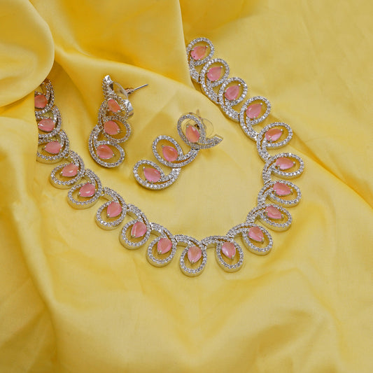 VALLAKI Stunning Red Necklace Set with Earrings in High Quality CZ Stone in Brass Wedding wear Jewelery Set