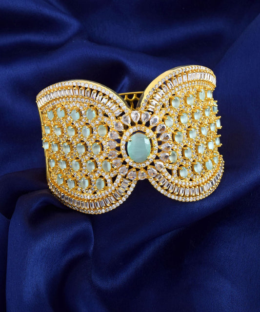 14K Elegant Brass Bow Cuff Bracelet Adorned with AAA Grade Hydro Gemstones