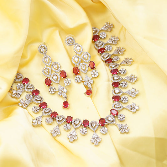 HANDMADE BRASS Red Necklace Set with Earrings in High Quality Cz Stone Wedding wear Jewelry Set BOLLYWOOD Kaira Advani Necklace Set