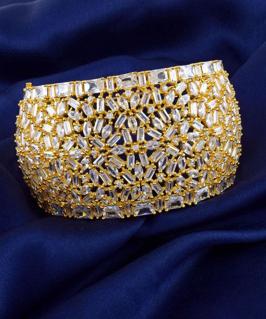 14K Intricate Brass Cuff Bracelet Featuring AAA Grade Hydro Stone Design