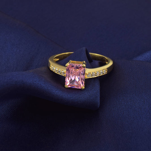 Gold Pink Sapphire Solitaire Sterling Silver Promise Ring