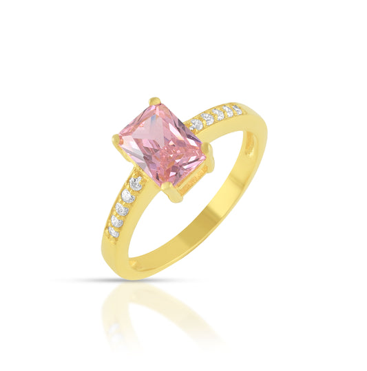 Gold Pink Sapphire Solitaire Sterling Silver Promise Ring