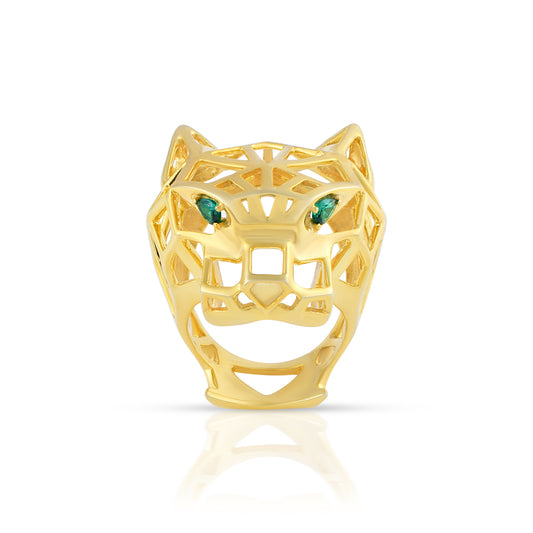 Classic 14K Gold Natural Emerald Pantero Gold Plated Ring