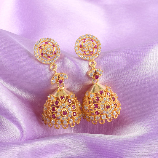 Golden Vine Meenakari Jhumkas Earrings With 14K Gold Rhyno stone