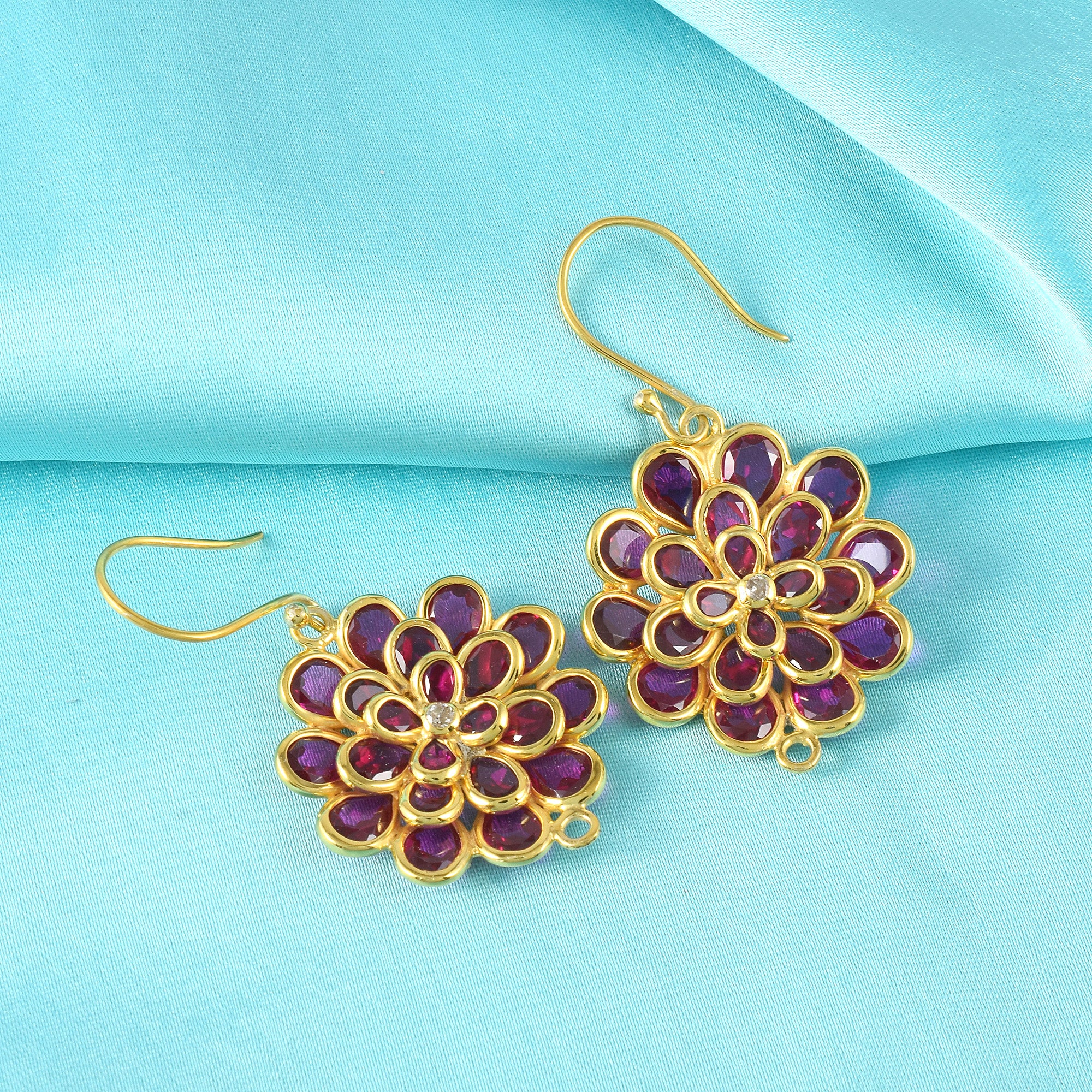 Sun-kissed Flower Drops Earrings Gold Plated With 14K Gold