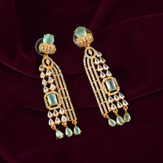 Mint Gemstone Charming Golden CZ Dangle Earrings With 14K Gold