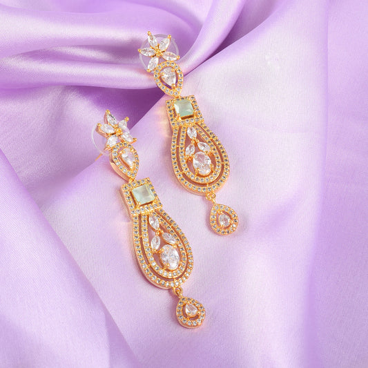 Mint Gemstone Star Golden CZ Dangle Earrings With Rhyno Stone