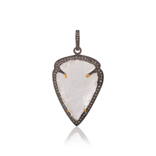 Pave Diamond Teardrop Raw Crystal Pendant in 925 Sterling Silver Handmade  Jewelry