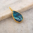 Shattuckite Teardrop Turquoise Pendant in 925  Sterling Silver with Pave Diamond Cage and Clip hook handcrafted Jewelery