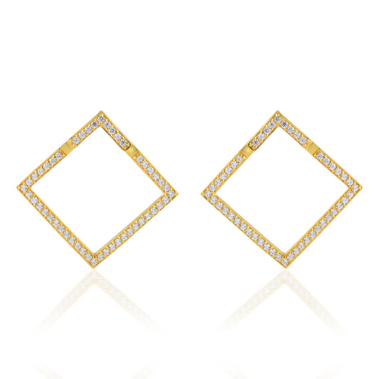 Natural Square Bali Stud Earring Sterling Silver With 14K Gold