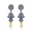 Antique Mayur Jali Jhumka Earrings with Pearl Lamps in 925 Silver.