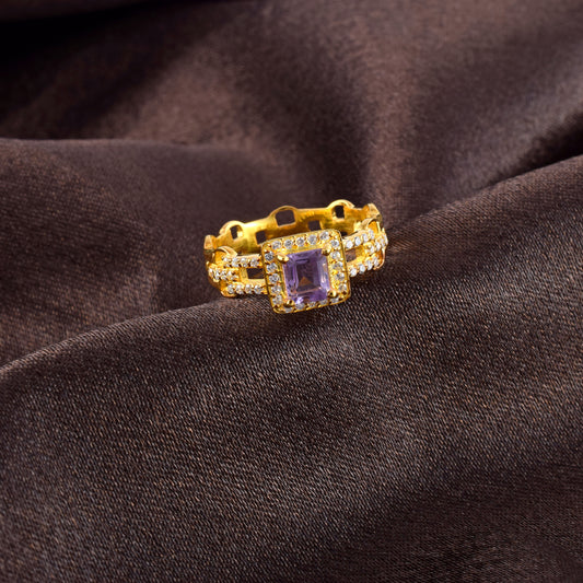 Amethyst Stone Majestry Silver Engagement Ring With 14K Gold