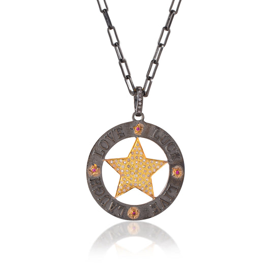 Montana Silversmiths Lone Star Pendant Necklace Pave Set Diamonds Celestial Star Disc Charm Pendant Necklace