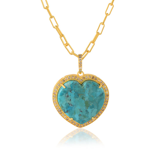 14K Yellow Gold Turquoise Heart Pendant Gold Dainty Turquoise Heart Pendant 925 sterling silver natural turquoise gemstone